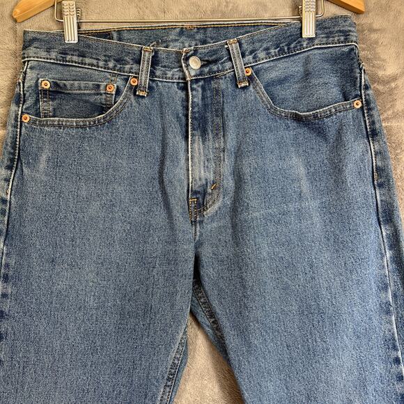 Levis 505 Jeans Men 34x34 Blue Medium Straight Relaxed Cotton Fade 31" Inseam - Picture 3 of 12